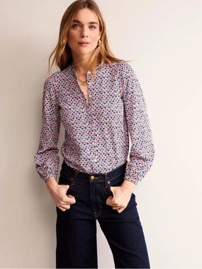 Boden Marina Jersey Shirt Floral Print Blouse 100% Cotton US 12 UK 16